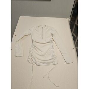 Sbart Mini Dress‎ Gathered Sides Long Sleeve Size Small White